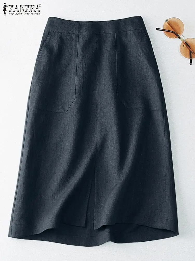 

Юбка-карандаш ZANZEA Женская хлопковая средней длины, повседневная элегантная Однотонная юбка на резинке, лето 2024