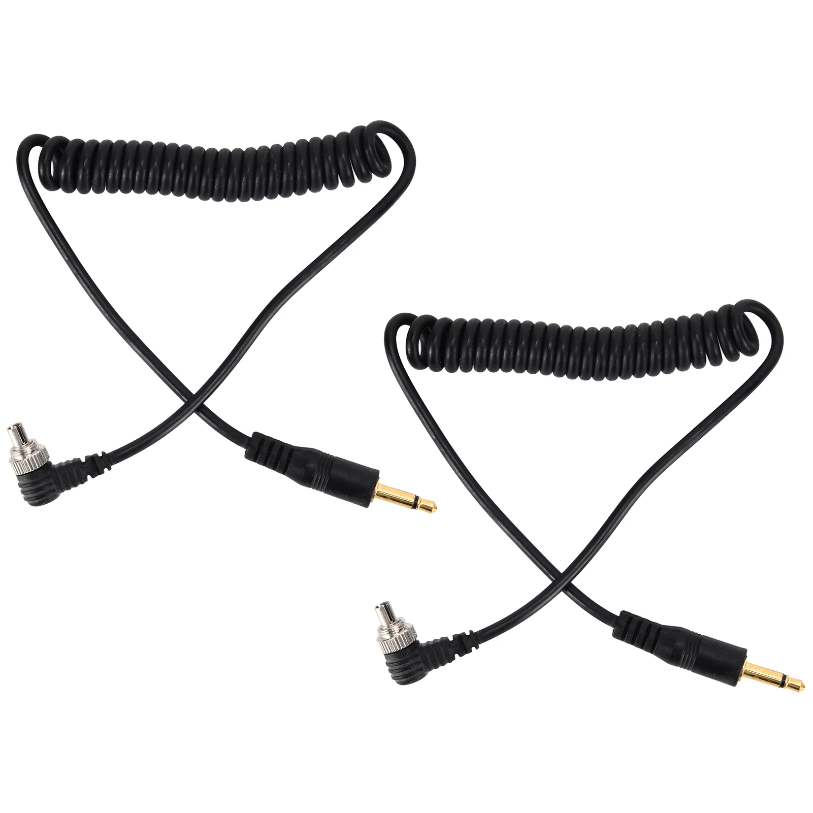 2pcs Universal 3.5mm to Male Flash PC Sync Cable Coiled Cord with Screw Lock for Digital Cameras new