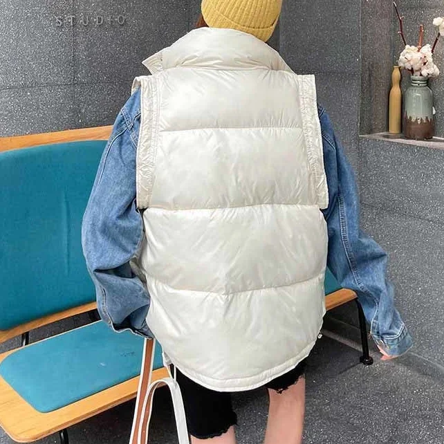 2021 New Autumn Women Down Cotton Vest Lady Short Sleeveless Cotton Jacket Winter Warm Female Jackets Outwear Solid Korean Style