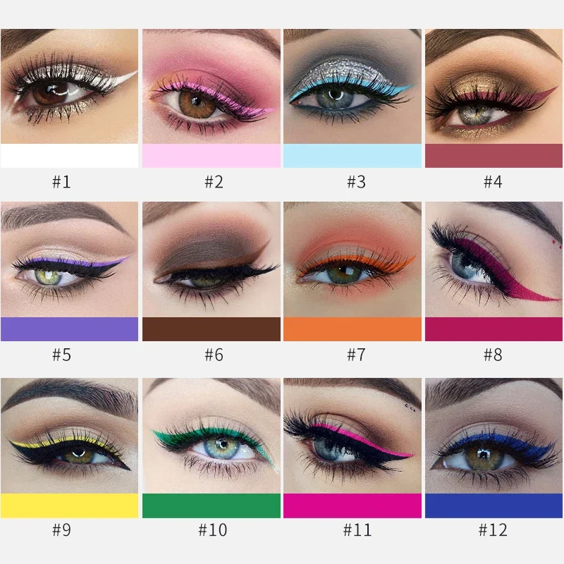 12 kolorów kolorowy płynny Eyeliner ołówek wodoodporny, długi trwały szybkoschnący bez kwitnienia niebieski różowe oko Liner Pen narzędzia kosmetyczne