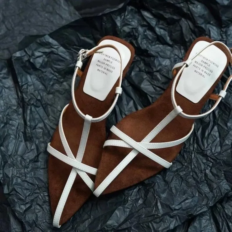 Women's High-heeled Sandals Summer Shoes Luxury Cowhide Strap Slingback Feminine Wedding Luxury Sandals Women Designers