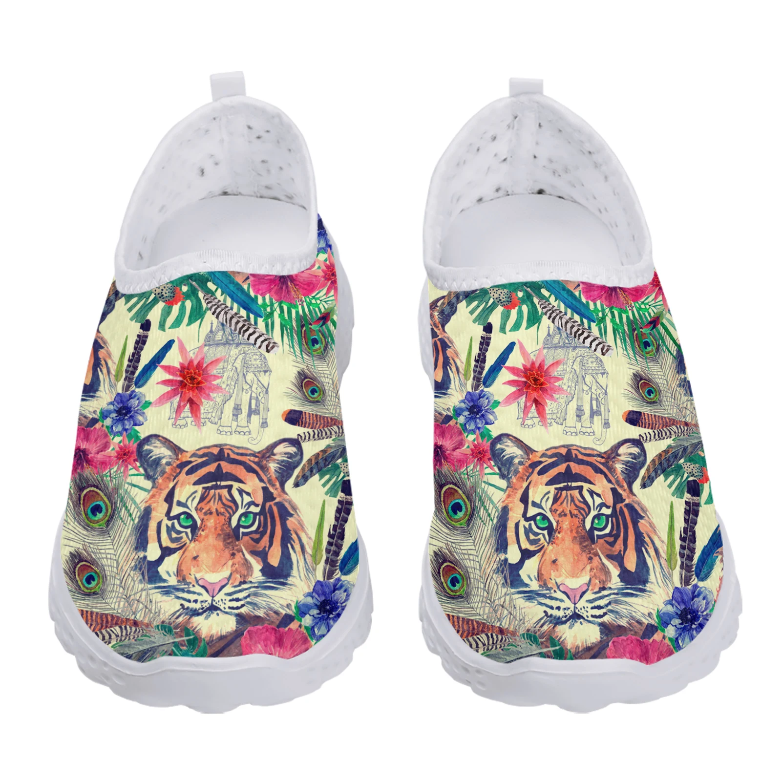 Fashion Tiger Jungle Design Outdoor Breathable Shoes Cartoon Tiger Print Shoes Light Home Flat Shoes Mesh Sneakers