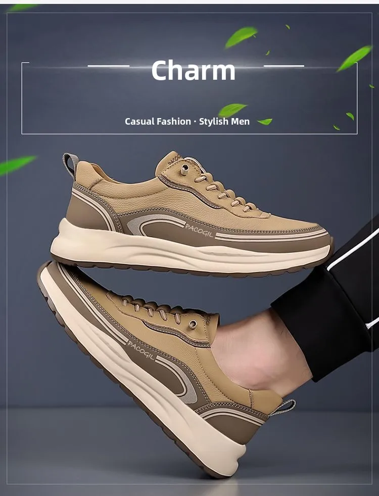 الرجال الربيع الصيف 2025 الانزلاق على سميكة القاع تنفس في الهواء الطلق عادية لينة وحيد أحذية رياضية جولة تو الجلود الربط