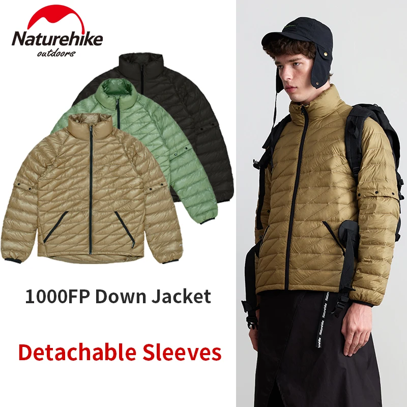 Naturehike -5~5℃ Winter Down Jacket Detachable Sleeves 1000FP White Goose Down Fashion Warm Man/Woman Windproof Coat Clothes