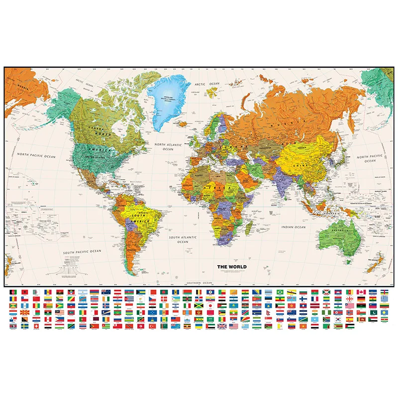 World Map Poster Retro World Map in English Classic Edition 100*70cm Unframed Canvas Painting Wall Art Print Office School Supplies