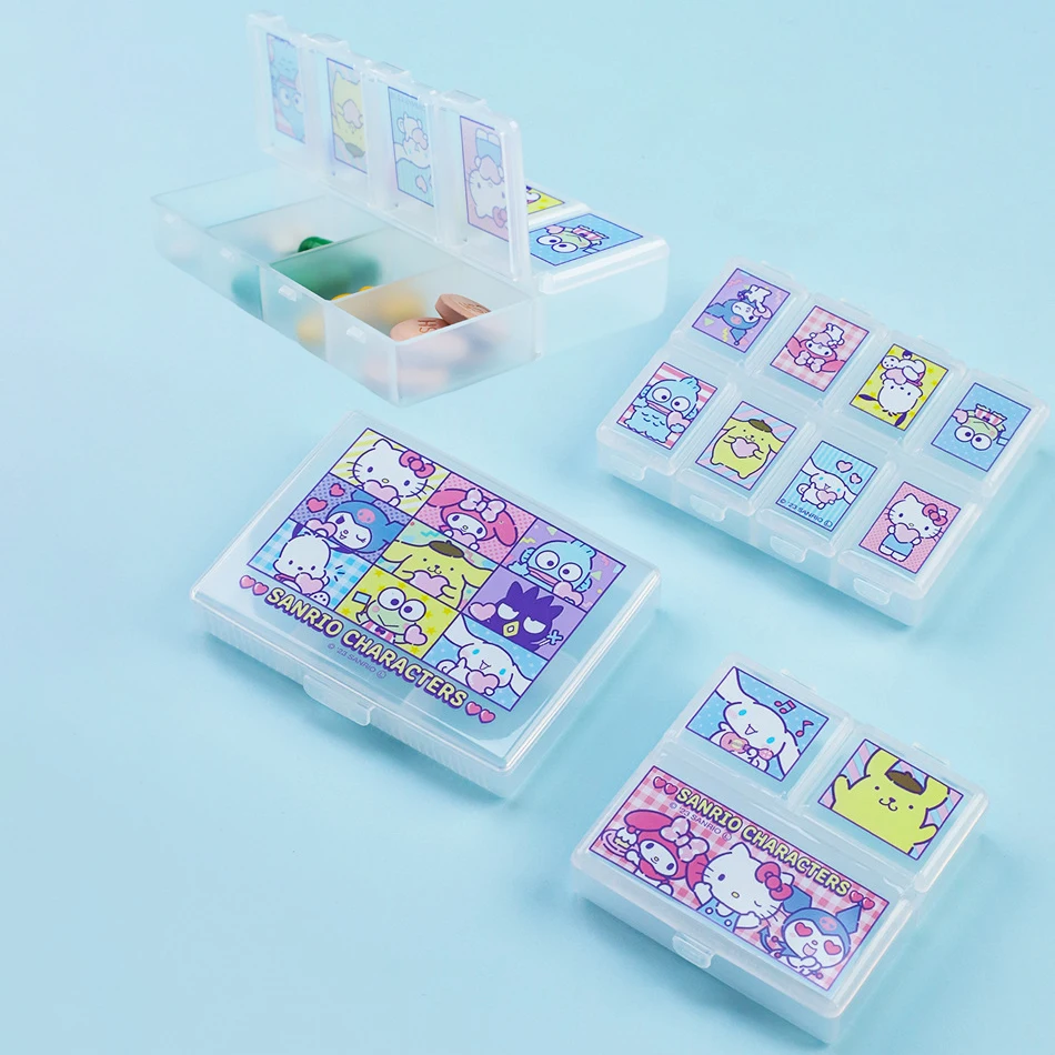 

Kawaii Sanrios Cinnamoroll Kuromi Mymelody Cartoon 1/3/8 Slots Pill Cases Portable pill box jewelry organizer container