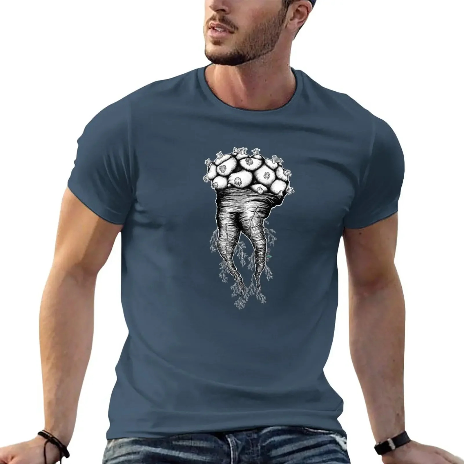 Lophophora Root Drawing camiseta para niño, moda coreana, ropa de verano, camisetas blancas para hombre