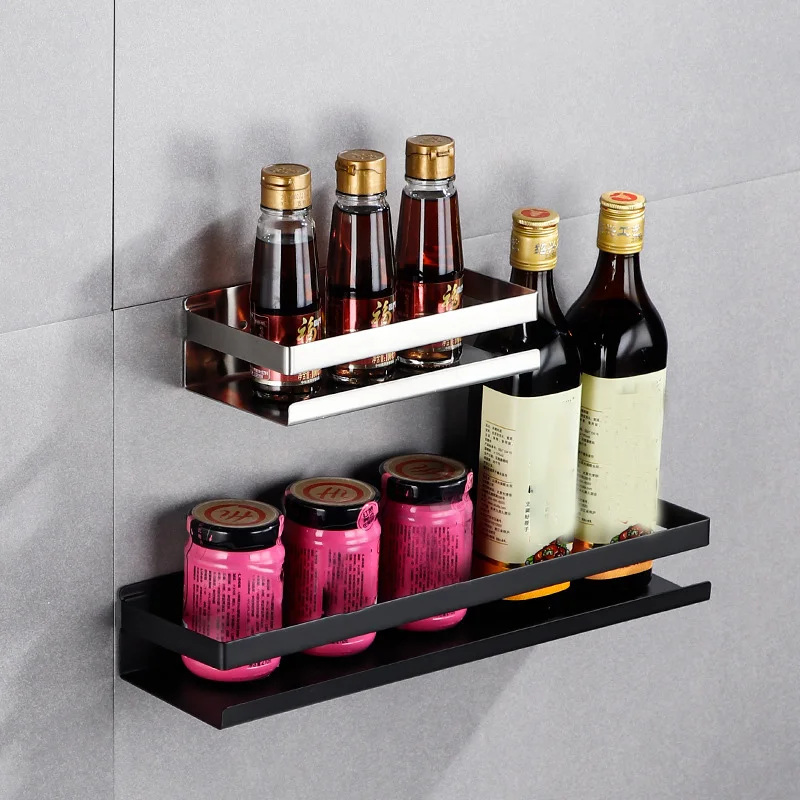 

Кухонная полка для хранения, черная/никелевая кухонная полка, квадратные полки из нержавеющей стали 304 для ванной комнаты, полка-органайзер для шампуня и душа