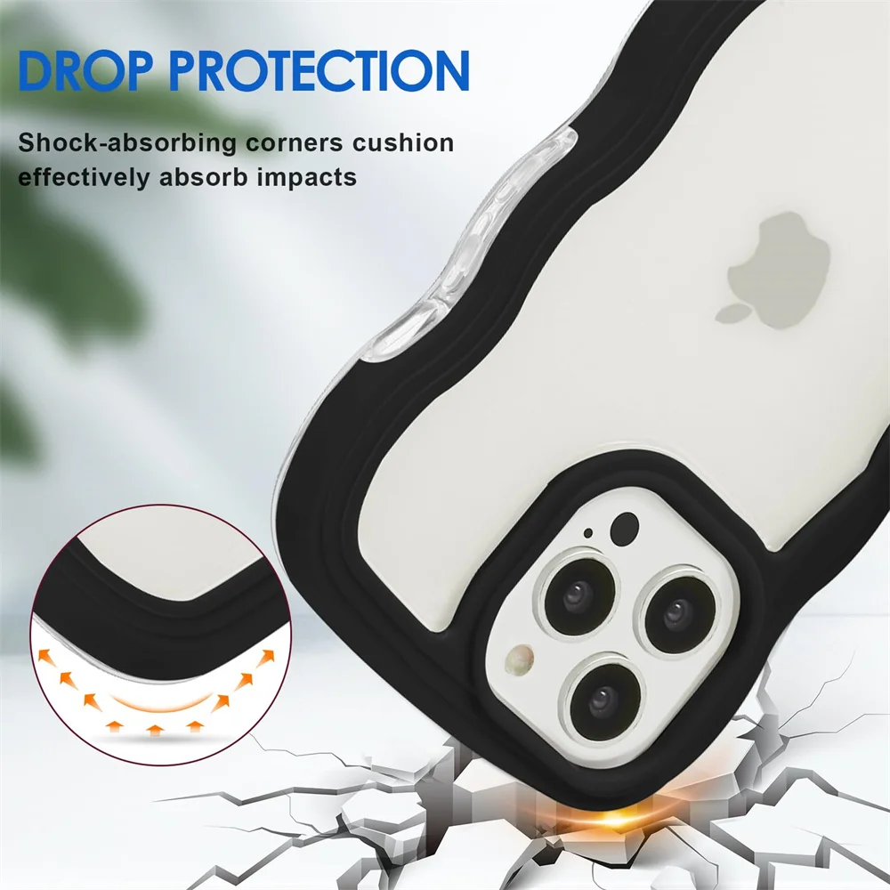 Soft Curly Wavy Shockproof Clear Phone Case Cover