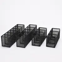 Simple 3/4/5/6 Grids Metal Mesh Desk Organizer Rectangle Durable Pen Holder Cosmetics Brush Storage Box Office Home Supplies 4