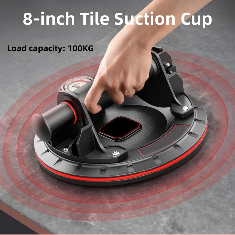New Vacuum Suction Cup 8 Inch 220lbs with Pressure Gauge Plastic Handle Heavy Duty Lifter for Granite Tile Glass Manual Lifting