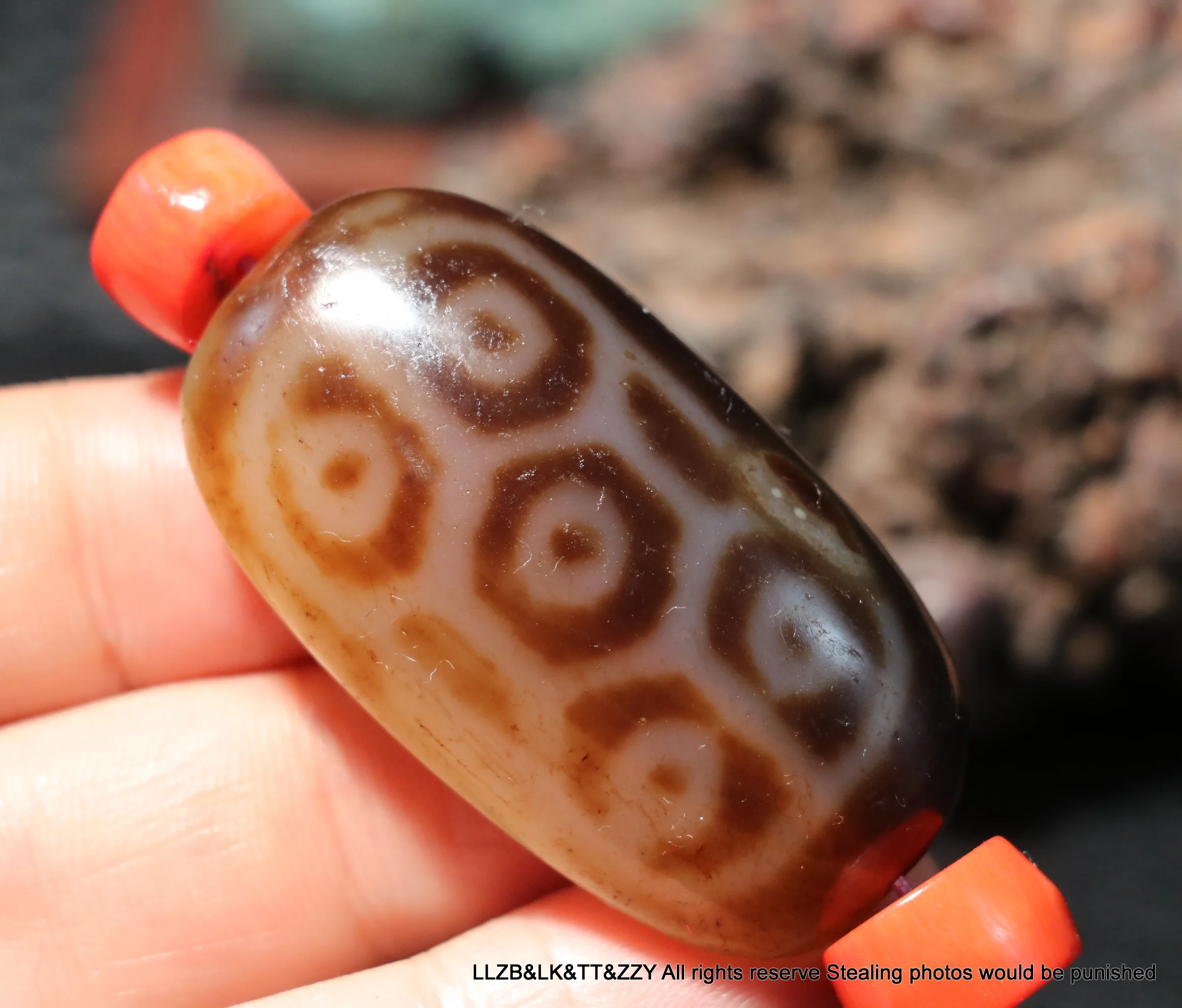 

Treasure Talisman Magic Power Tibetan Old Oily Agate 5 Eyed Longevity Flat Shape dZi Bead Totem Amulet Lsk timestown