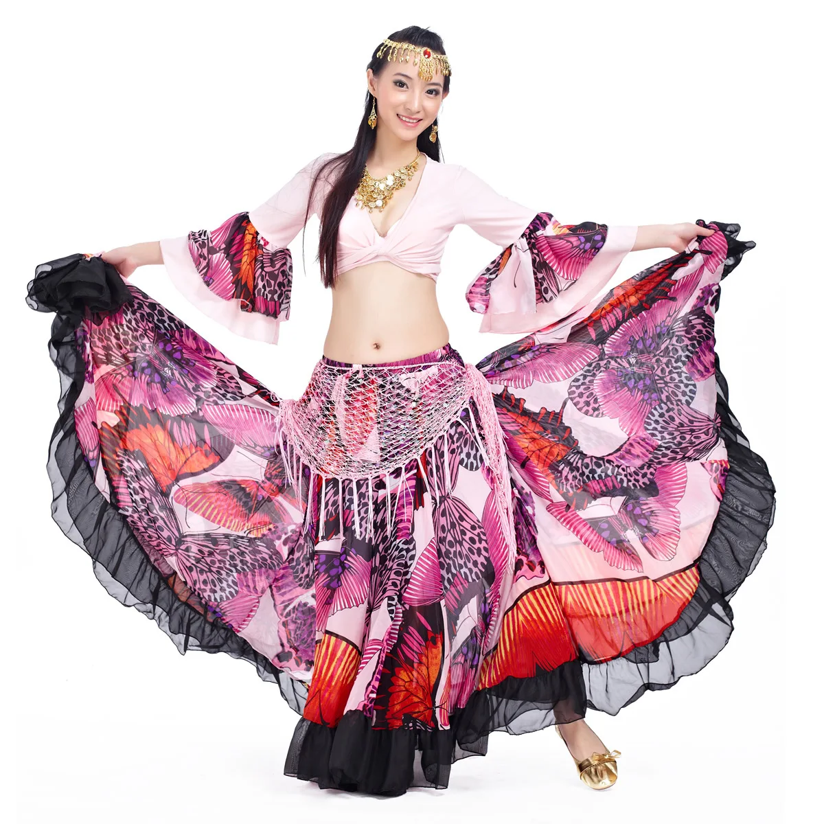 

720 Degree Floral Ladies Belly Dance Dress India Princess Costume Indian Dance Sari Women Performance Costume Festival Outfit