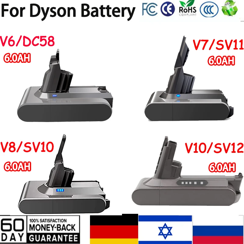 21.6V Per Batteria Dyson V6 V7 V8 V10 Sv09 Sv11 Sv10 Sv12 Dc59 Absolute Fluffy Animal Pro Aspirapolvere Batterie Ricaricabili