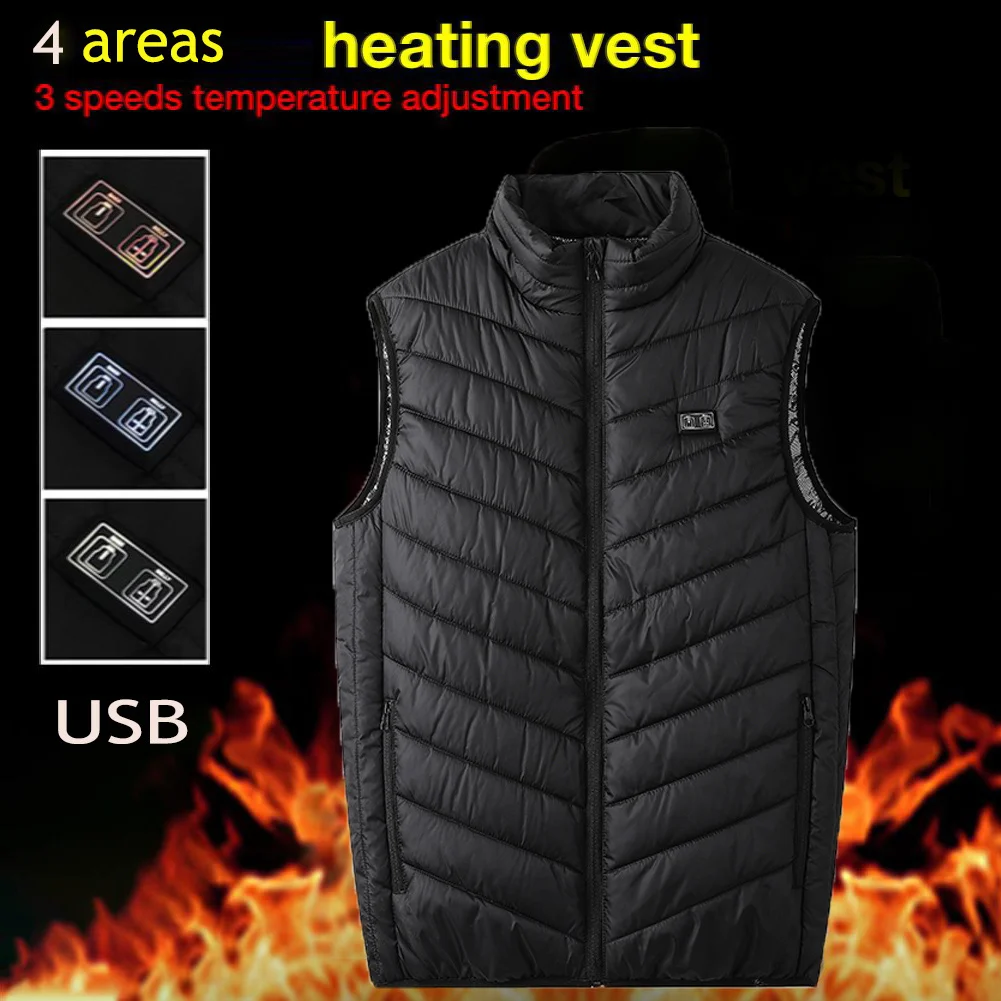 

4 Areas Heating USB Heated Vest Dual Control Temperature Heated Jacket Outdoor Winter Camping Hiking Fishing Vest For Men's Vest