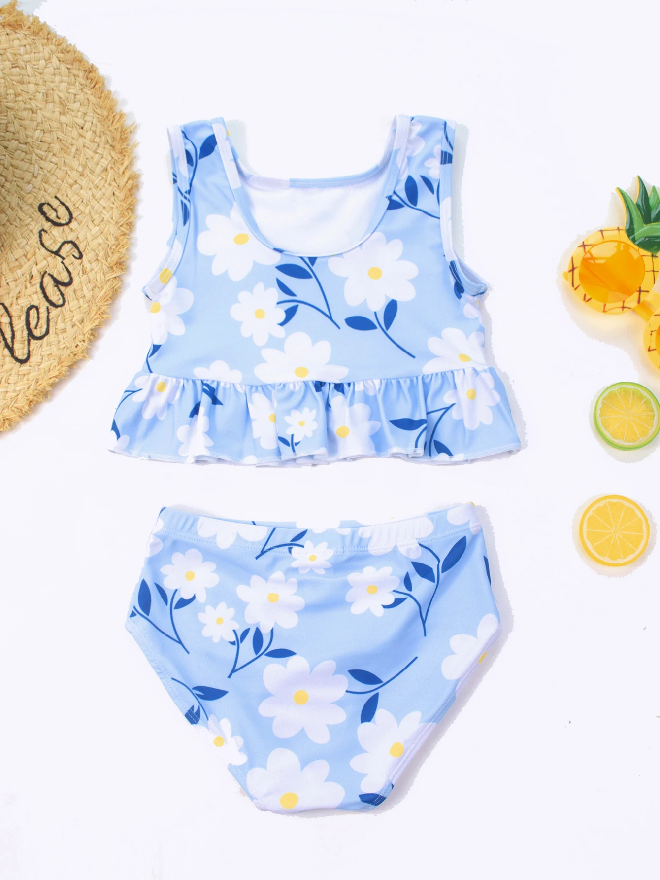 Girls Swimwear Flower Ruffle High Stretchy High Waist Kids Summer Outdoor Vacation Bikinis Beach Clothes girls swimsuit