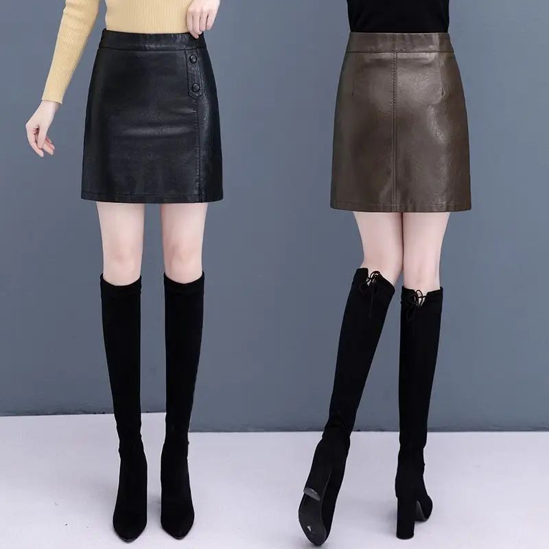 

Короткая облегающая юбка-трапеция из натуральной искусственной кожи, Женская винтажная однотонная уличная одежда, женские Пикантные мини-юбки с высокой талией, T775