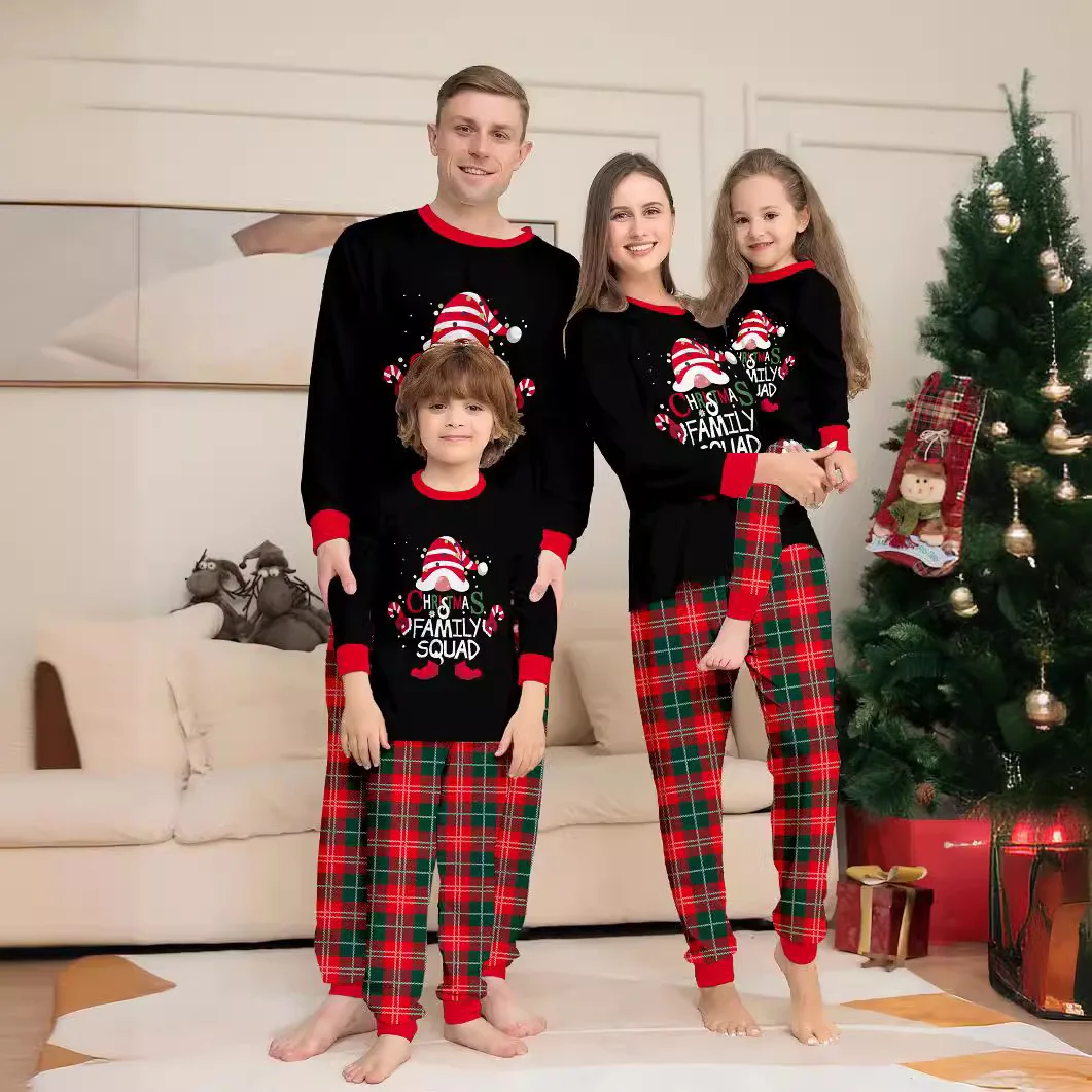 thumbnail image 2 of Conjunto de pijama y pantalón para el hogar con estampado navideño de cuadros rojos y verdes con copos de nieve 2024 y mono para bebé de 3 a 24 meses, 2 of 5