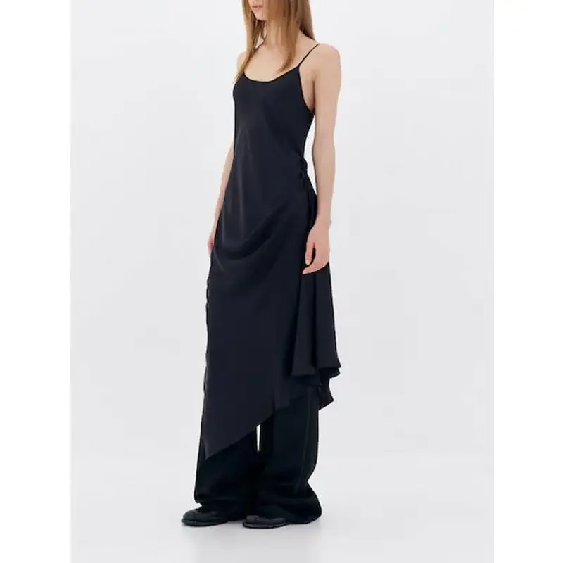 

2024 Spring and Summer New Women Strappy Satin Versatile Asymmetric Design Suspender Dress