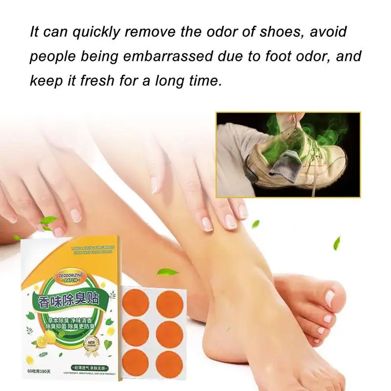 60cs Shoe Odor Elimination Pad Foot Odor Eliminator Freshness Comfortable Shoe Stickers Lemon Scent Deodorizing Insole Stickers
