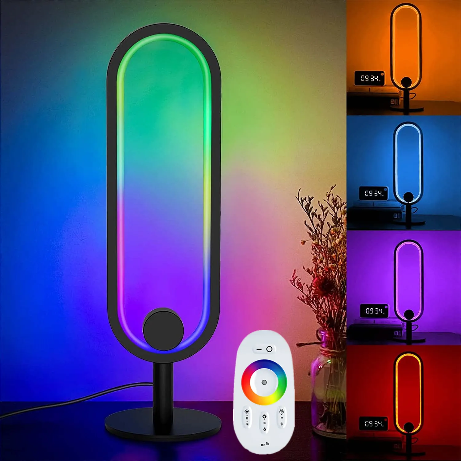 Smart led ambient night night rgb dimmable table lamp with remote for