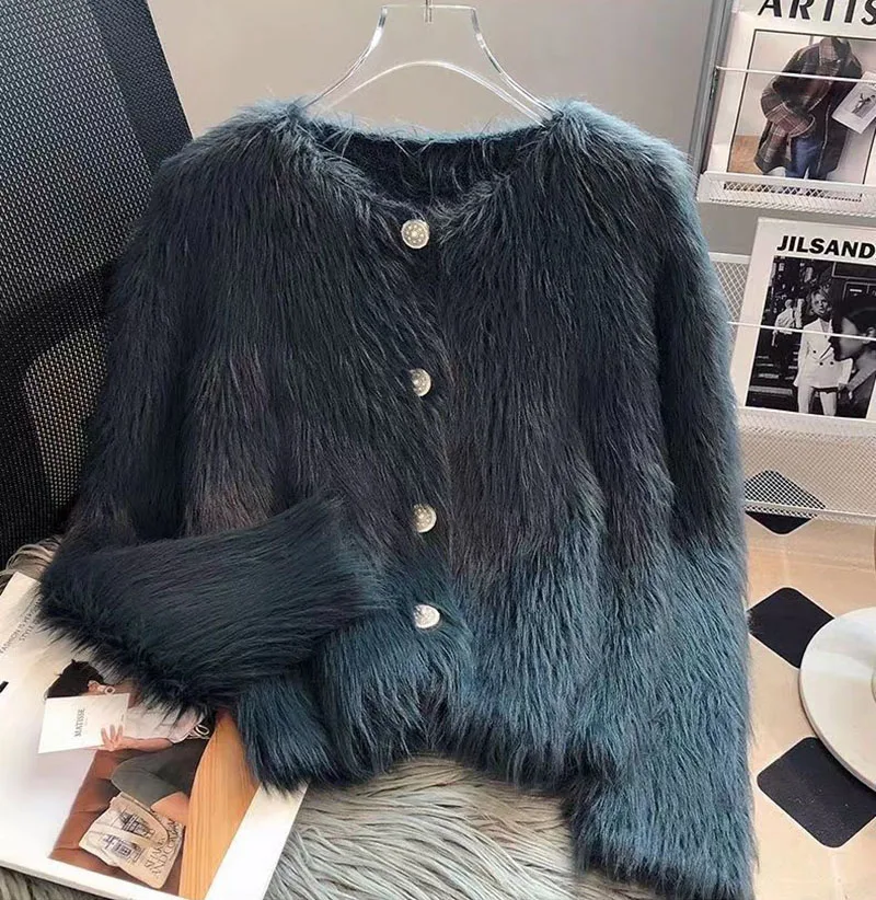 Cropped White Knitted Cardigan Women Korean Mink Cashmere Sweater Outerwear Black Long Sleeve Knitwear Winter Jumpers New