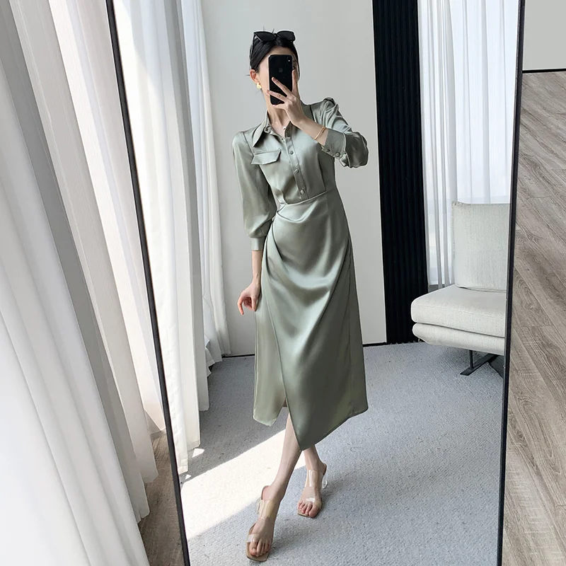 

Женское платье-рубашка с запахом, длинное тонкое платье в стиле богини с запахом и имитацией уксусной кислоты, весна 2023