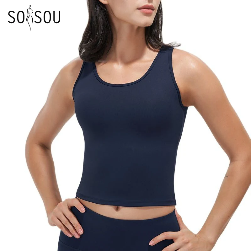 

SOISOU Lycra Yoga Vests Gym Top Women Sports Bra Fitness Tank Top Elastic Breathable Zumba Wear Women vesten yelekler 7 Colors