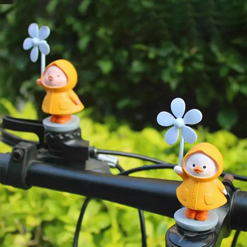 

Motorcycle Ornaments Cute Raincoat Duck Bicycle Handlebar Ornaments With Pinwheel Resin Dashboard Decorations Bike Accessories