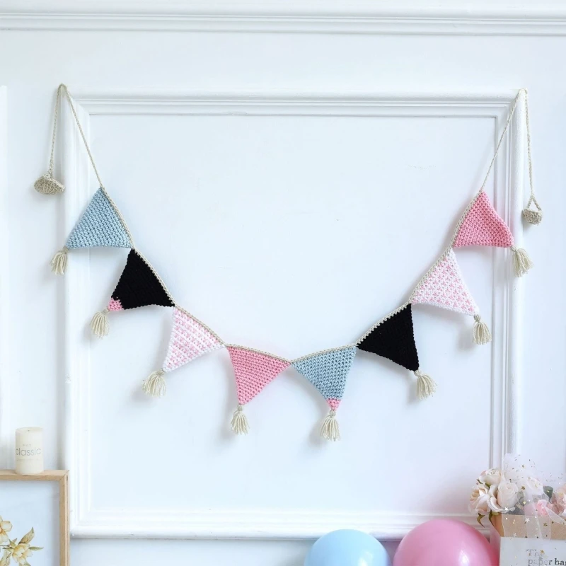 Banderole de banderoles colorées au crochet nordique, drapeaux triangulaires, sensation de guirxiété de chambre de bébé, accessoires de photographie de nouveau-né, bannières de toile de fond