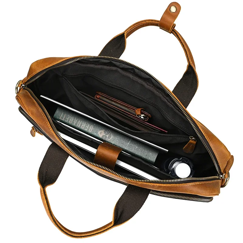 Genuine Leather Business Laptop Tote Bag for Men