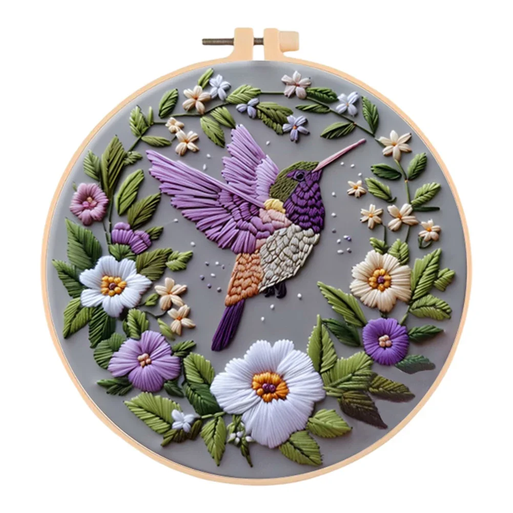 Flower Animal Handmade Sewing Art Craft Kit with Pattern Cotton Threads Needles Hoop Embroidery Starter Kit for Beginners