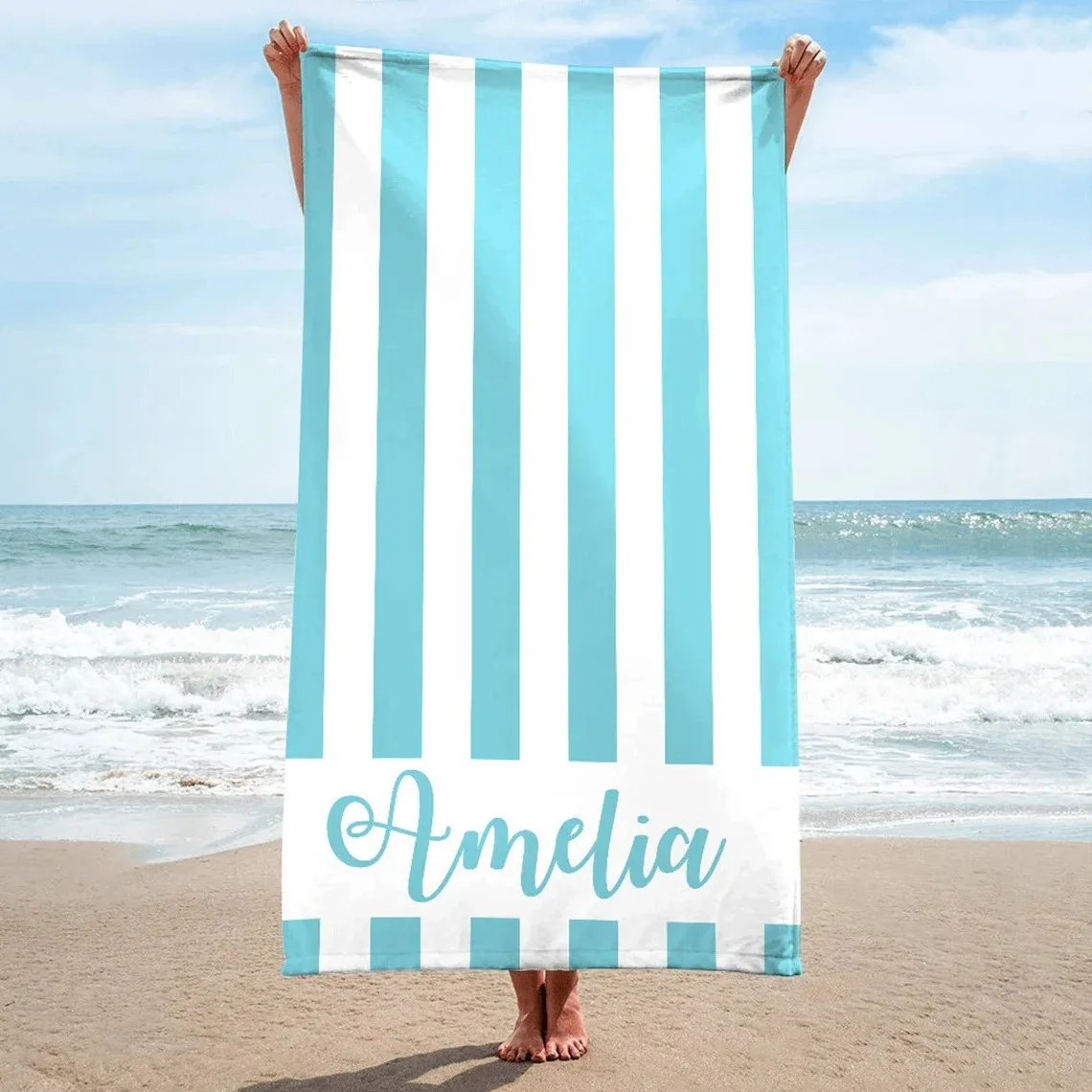 

18 Colors Custom Name Striped Beach Towel Personalized Soft Bath Towels Customize for Kids Adult Best Gifts Swimming Pool Bathro