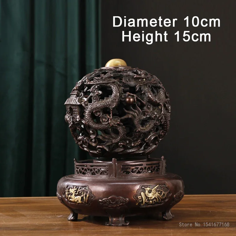 Creative Copper Hollow Out Dragon Sculpture Ding Shape Decorations Home Bedroom, Living Room, Office Desk Decor, Craft Gift, 1Pc