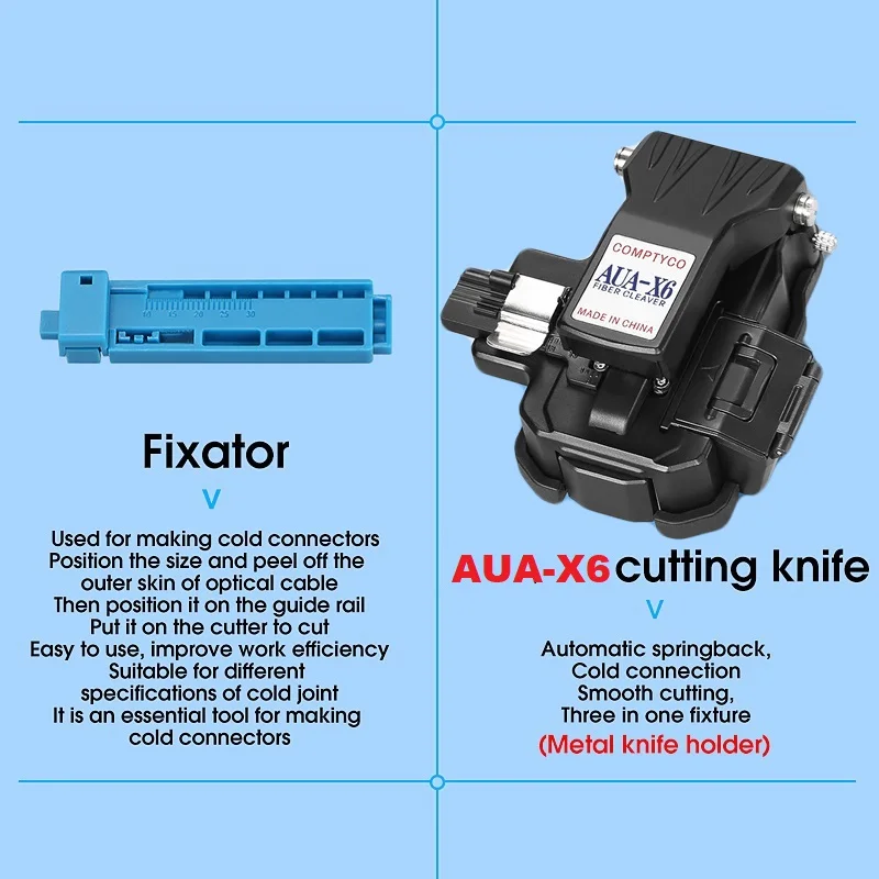 Fiber Optic Tool Kit with AUA-X6 Fiber Cleaver -70+10dBm/-50+26dBm 3 in 1 Mini Optical Power Meter 10Mw Visual Fault Locator