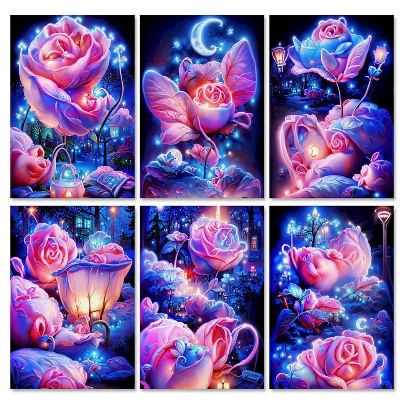 

GATYZTORY Acrylic Painting By Number Flower Kits Handpainted Picture By Number Rose Floral Drawing On Canvas Home Decoration