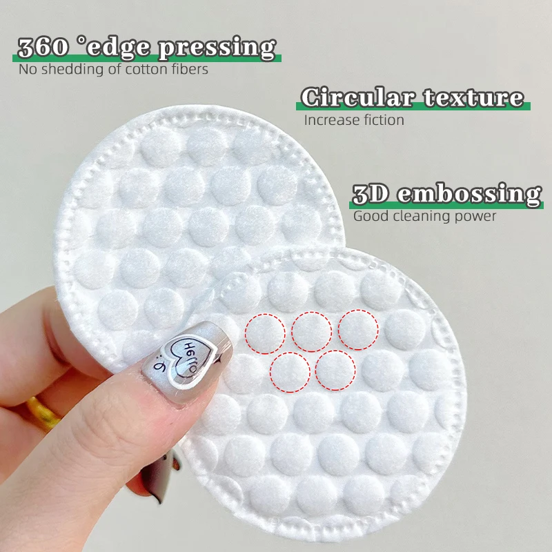 100pcs/200pcs soft and breathable round cotton pad with double-sided texture is used for daily facial cleaning and makeup remova 4
