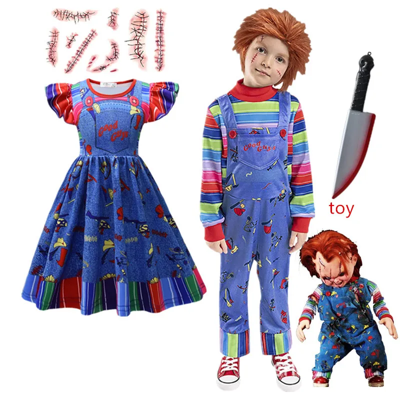 Child's Play Chucky Costume For Boys - Jumpsuit Outfit, Size Large, 100% Polyester