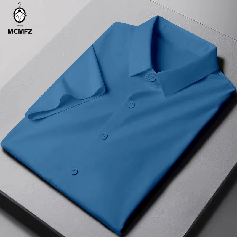 New Men's Business Casual Short Sleeved Solid Color Shirt Wrinkle Resistant Wrinkle Free Comfortable All Season Versatile Top 5