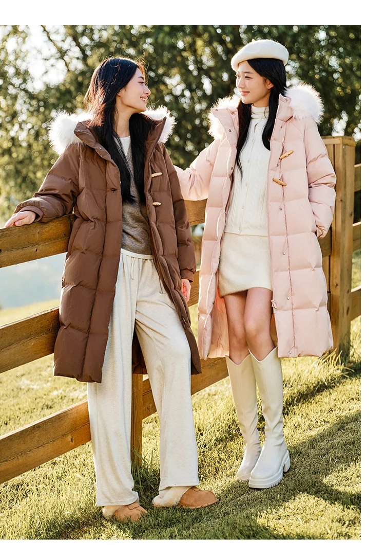 Down Jacket Women Long Length Three-Proof Windproof Loose Winter New Warm Fur Collar Hooded Coat Down Jacket
