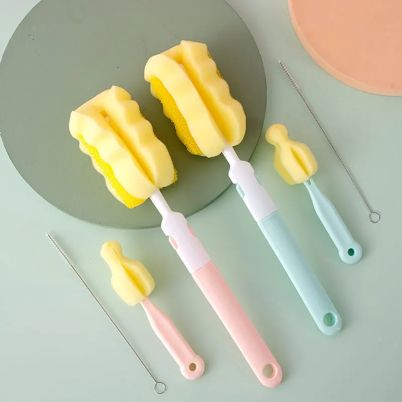 3pcs/lot Bottle Brush Sponge Rotation Baby Pacifier Cup Nipple Cleaning Brushes Set Handheld Soft Head,bottle brush,bottle cleaning brush,cleaning brush,cleaning brush set