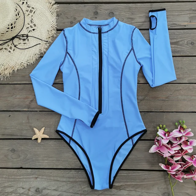 2024 New Print Long Sleeve One Piece Swimsuit Sexy Swimwear Women Backless Beachwear Surf Bathing Suit Push Up Monokini Female 1