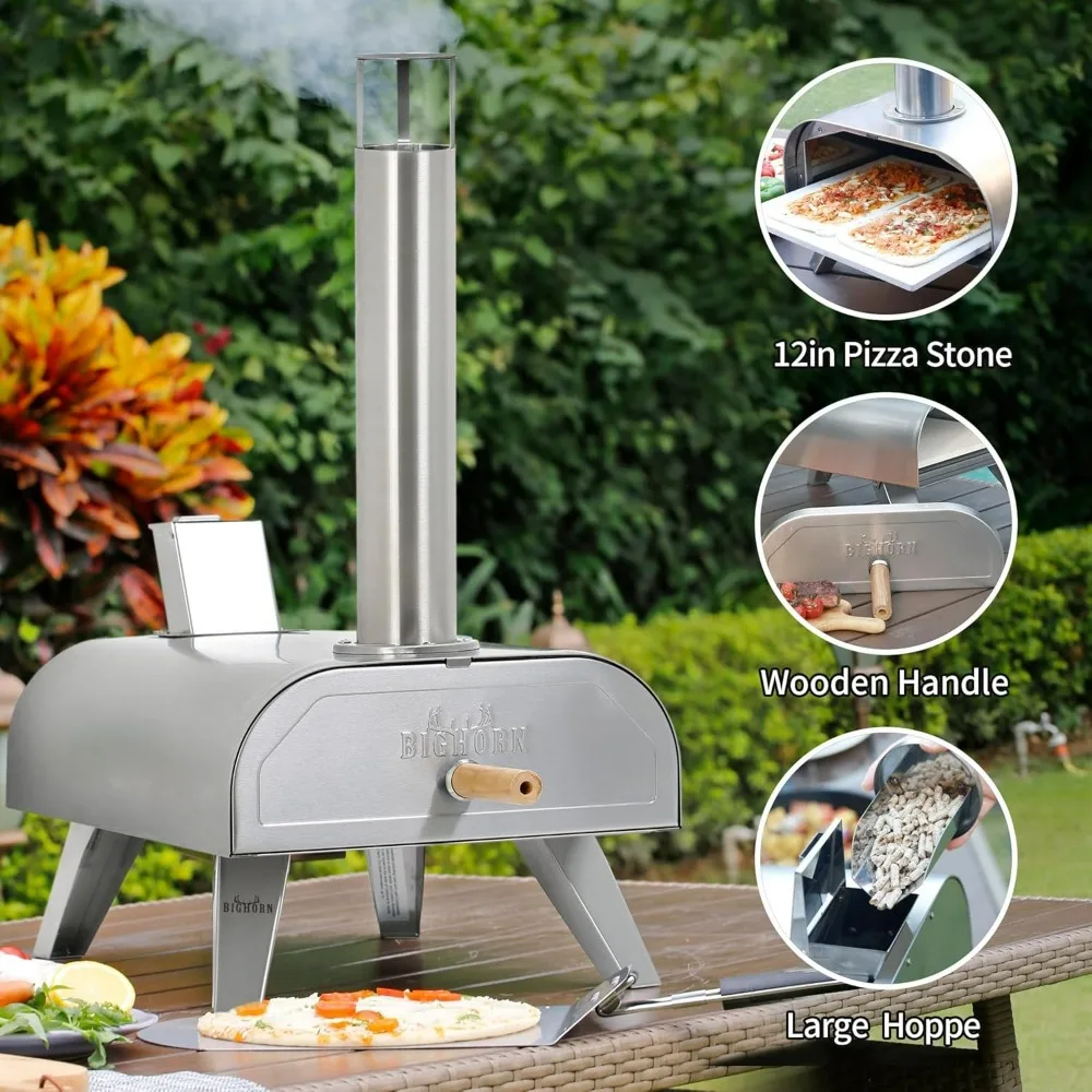 Portable Stainless Steel Wood Pellet Pizza Oven for 12 Pizzas - Big Horn Outdoors Cooking Grill