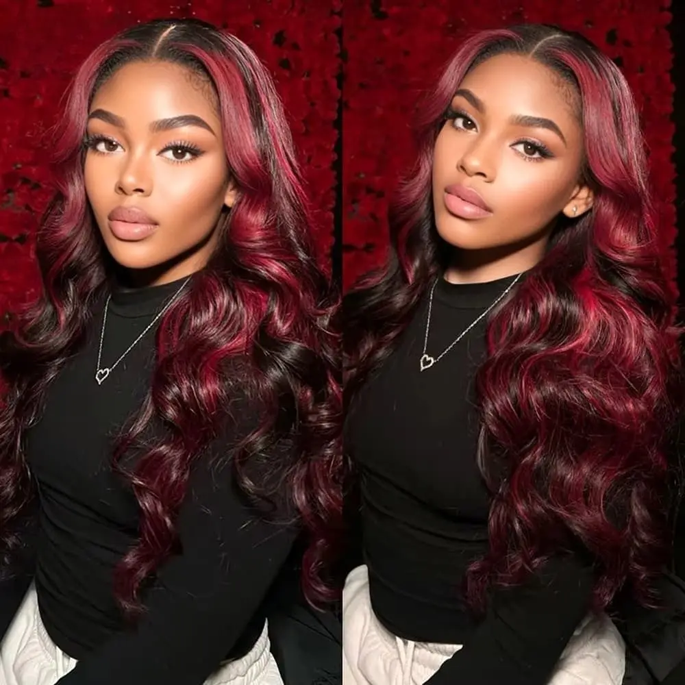 Highlight Burgundy Body Wave Lace Front Wigs Human Hair 13x4 Hd Lace Front Wig Human Hair 200 Density Lace Front Wig Human Hair 4