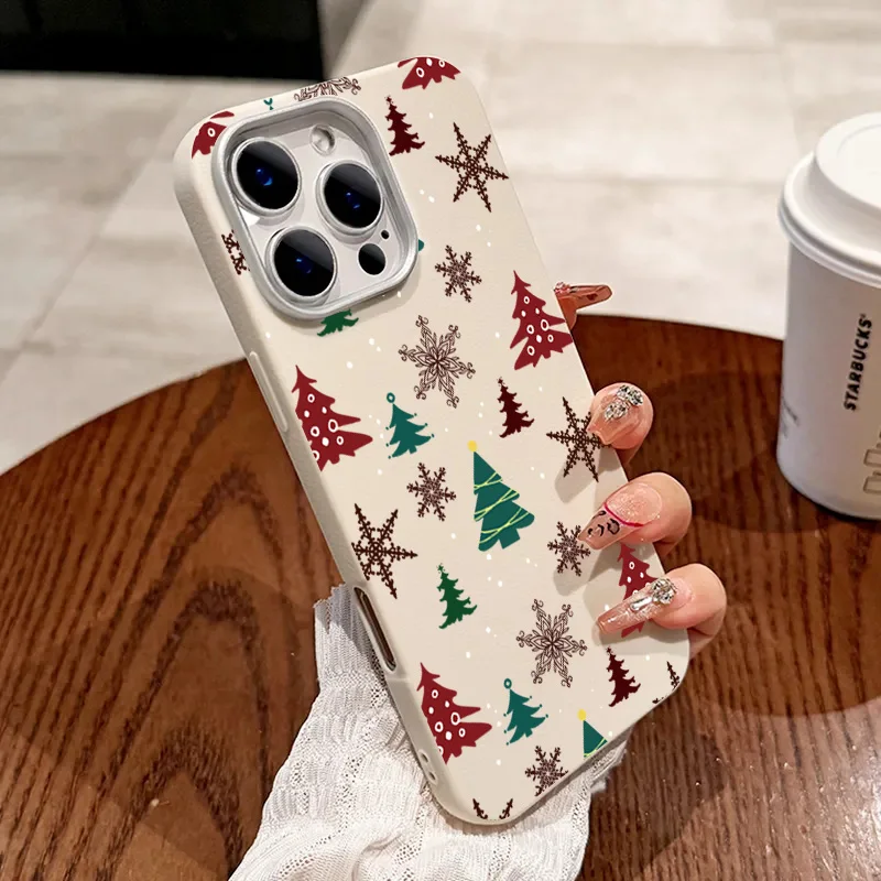 Matte Leather Christmas Tree Graphic Case - Festive Design Phone Cover