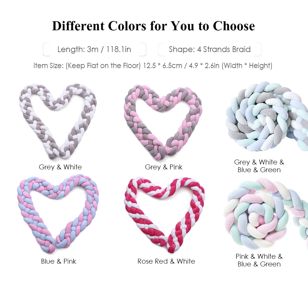 Baby Bed Bumper Knotted Braided 2M/1M Handmade Soft Pillow Pad Cushion Nursery Cradle