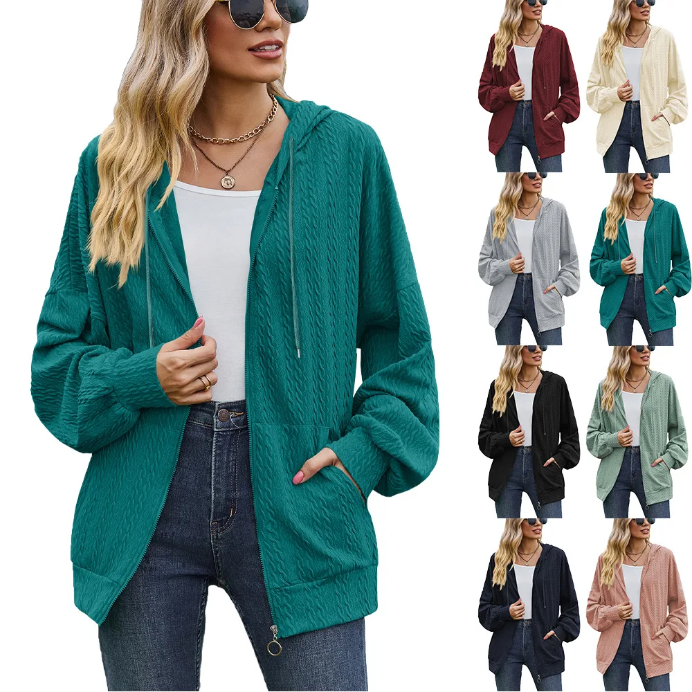 

Autumn Winter Zipper Hoodies Coat Women 2023 Fashion Long Sleeve with Pocket Loose Jacket Female Oversize Casual Sweatshirts