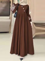 2025 Autumn Maxi Sundress Muslim Hijab Dresses Abaya Women Long Sleeve Loose Vestidos ZANZEA Ramadan Turkey Robe Casual Kaftan