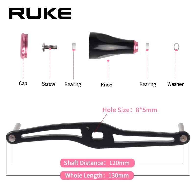 Ruke New fishing reel handle Alloy Aluminum double rocker Length 130mm 7*4/8*5mm hole suit Dai/Shi/Ab reel handle DIY accessory