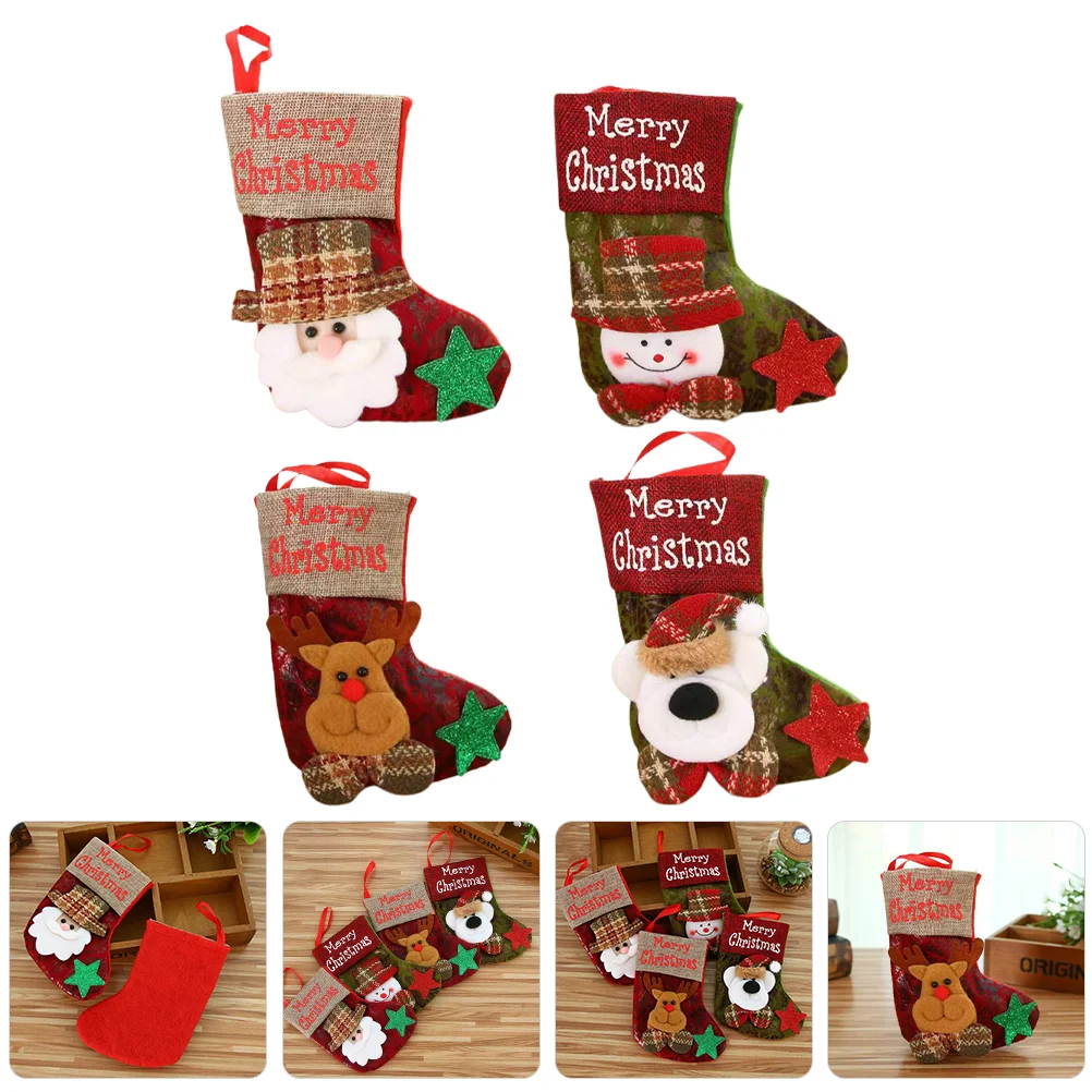 

4pcs Christmas Stockings Set Fireplace Hanging Stockings Christmas Party Favors Stuffers